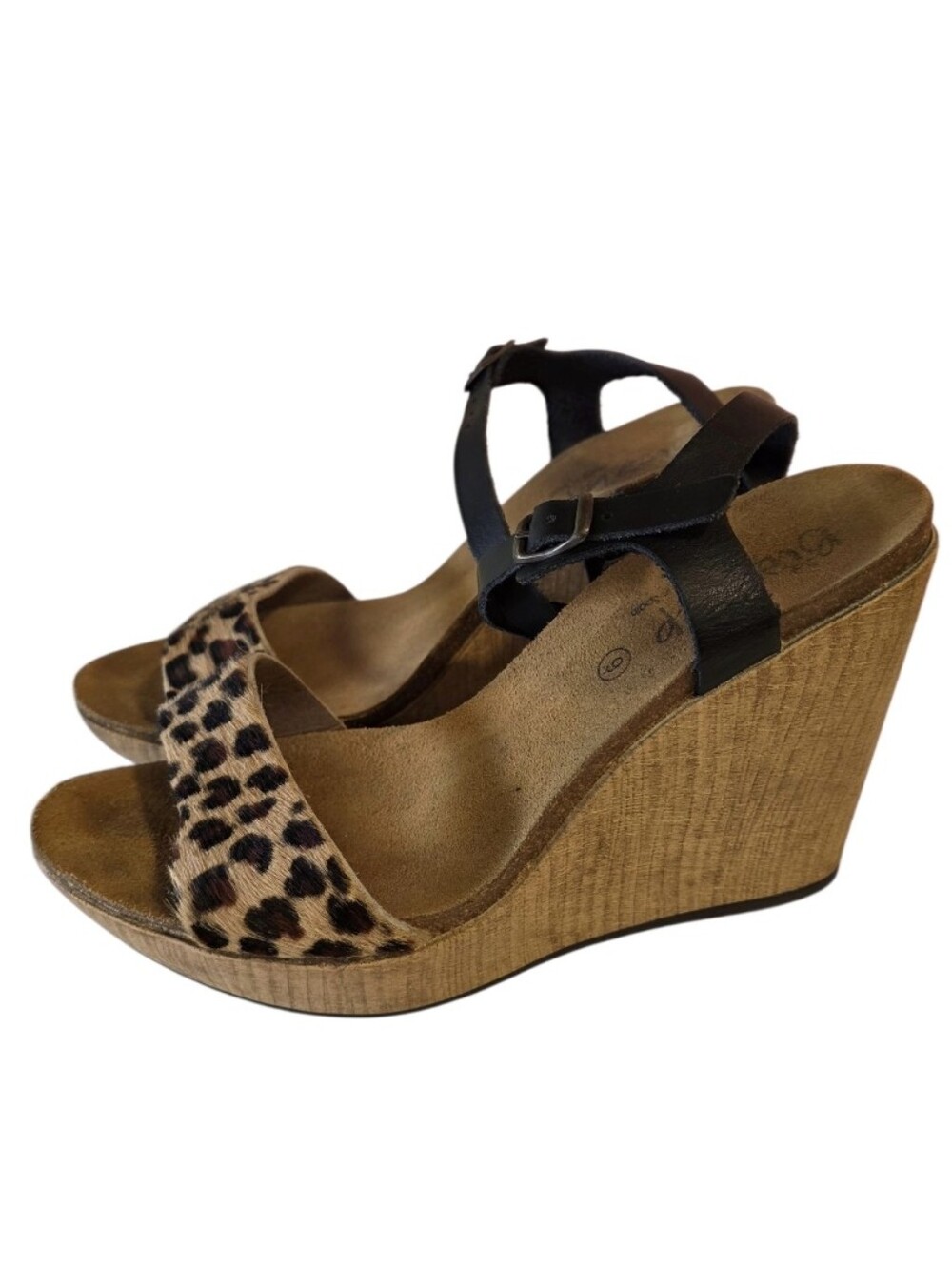 Leopard Print Wedge Sandals Biostep 9 Black Ankle Strap Boho Babe Summer